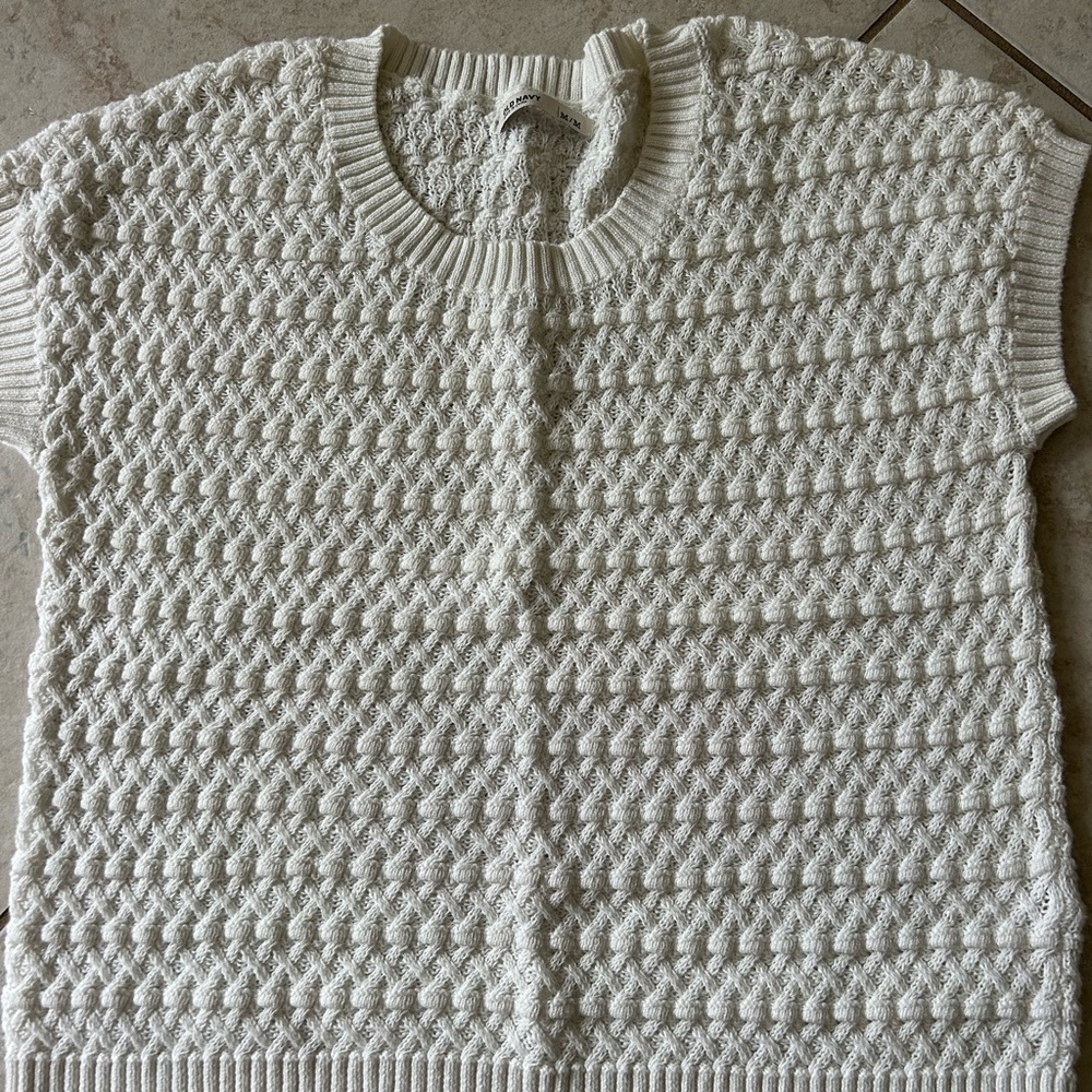 Old Navy White Crew Neck Sweater with Textured Design